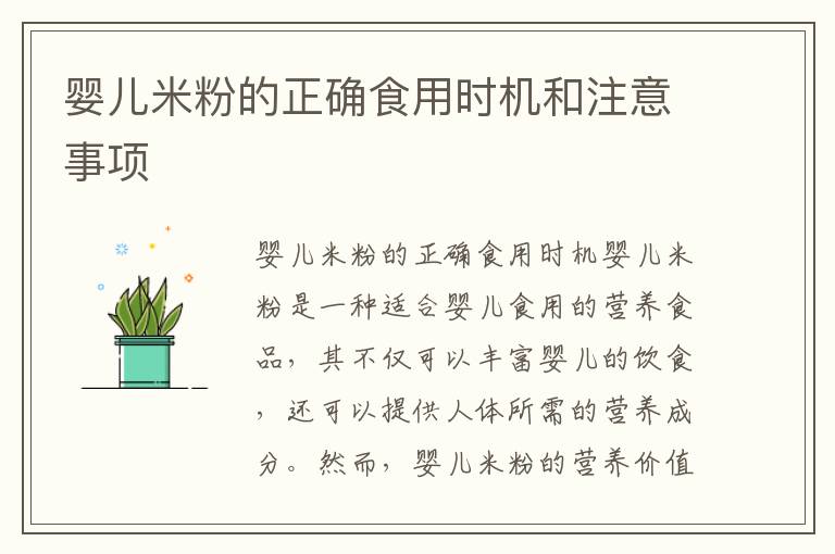 婴儿辅食选择，米粉的适宜时机与注意事项